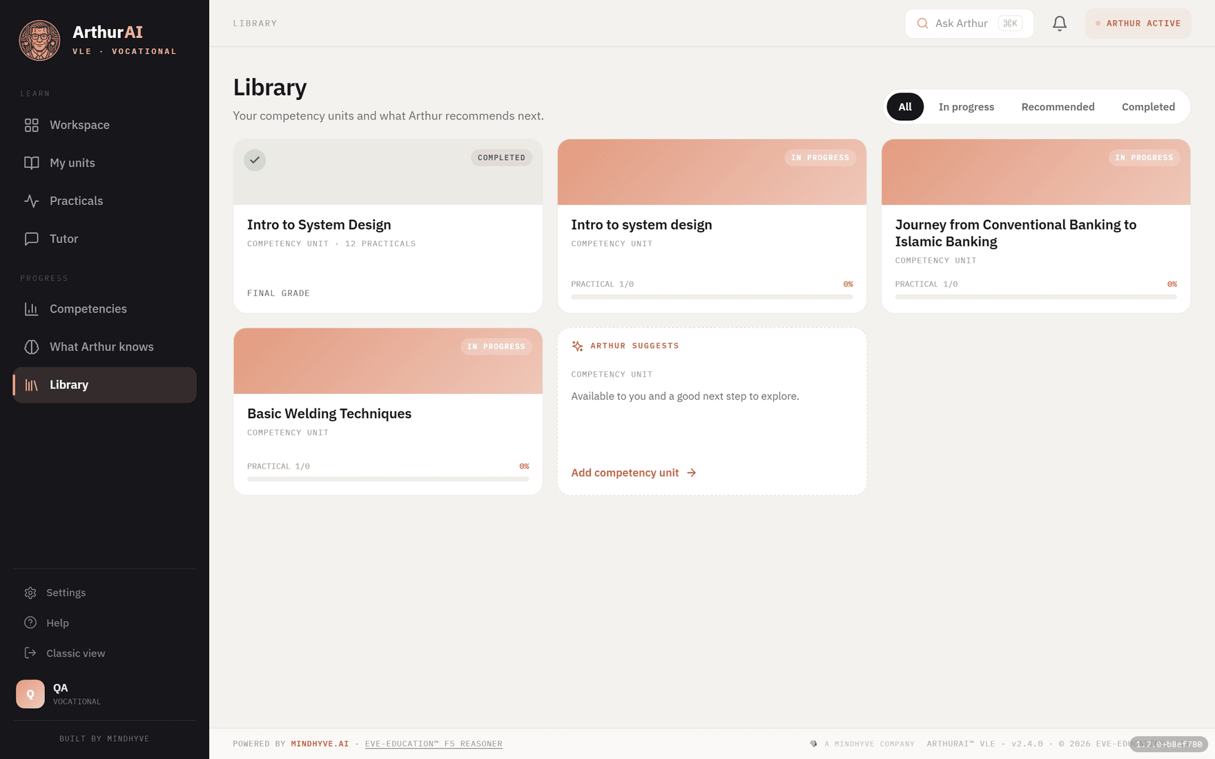 ArthurAI VLE — Every course, in one place.